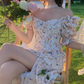 Camellia encounter floral dress holiday style French long skirt R2706