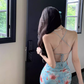 Sweet and spicy high slit slim backless dress beach dress seaside holiday atmosphere dress R1576