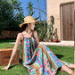 Travel wear beach dress retro travel seaside vacation floral suspender dress R1585