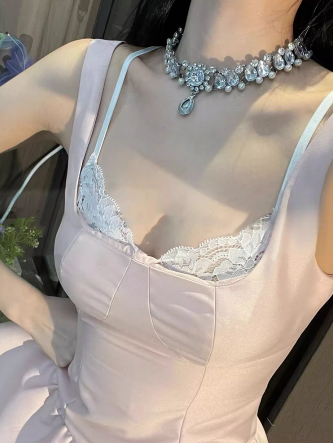 Pure desire style suspender dress 2025 sweet and spicy waist puffy A-line skirt R1052