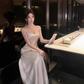 French satin suspender dress temperament backless holiday slim fit hip-wrapped long skirt R1542