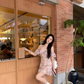 French pure floral one-shoulder dress for women in summer, slim-fitting short hip skirt R3592