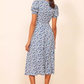Summer square neck retro floral dress new French slit midi dress R2915