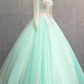 French Chic Mint Green A-Line High Collar Applique Corset Maxi Evening Dress Prom Dress RS586