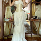 Clean Strapless Ruffled Prom Gown White Women's Corset Maxi Evening Dress Party Dress RS2846