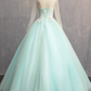 French Chic Mint Green A-Line High Collar Applique Corset Maxi Evening Dress Prom Dress RS586