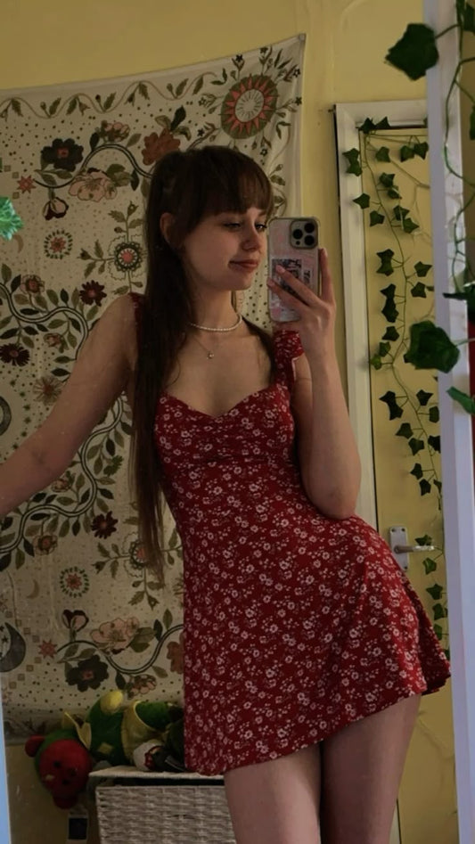 Retro dark pattern suspenders waist slimming sexy mini skirt homecoming dress R2725