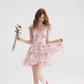 Floral suspender skirt outfit with waist-pinching dress pink short skirt for women in summer R3458