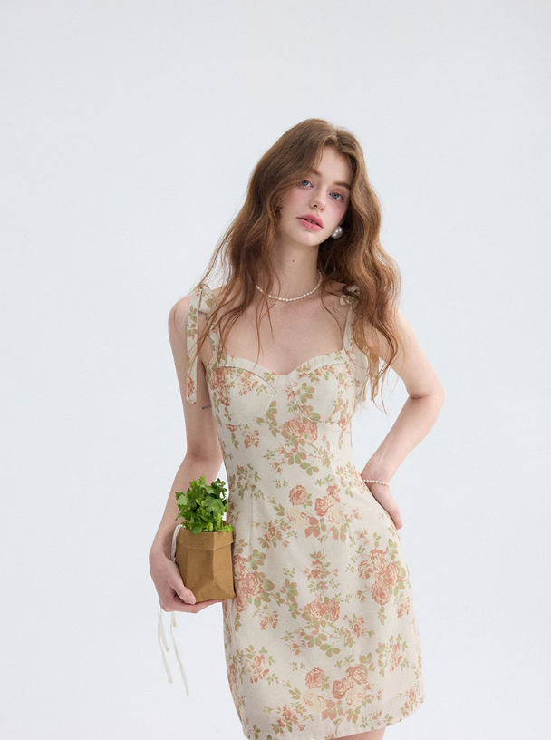 French floral suspender skirt short dress holiday wear short skirt R2707