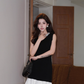 Black exquisite pearl elegant ruffled slim sleeveless Chanel dress R4075