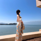 Retro floral suspender dress, beautiful temperament beach dress R0602