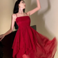 Fairy dress red beach dress vacation travel wear high waist irregular suspender skirt R1581