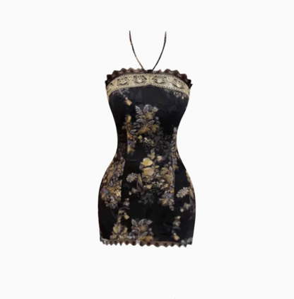 Retro New Chinese Style Floral Halter Neck Dress 2025 Lace Cardigan Set R1390