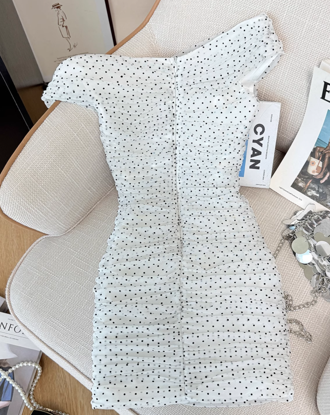 French hollow halter neck dress for women high-end temperament waist short dress R3991