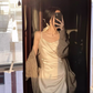 Silk satin sexy dress 2025 temperament holiday seaside slit inner suspender skirt R1441