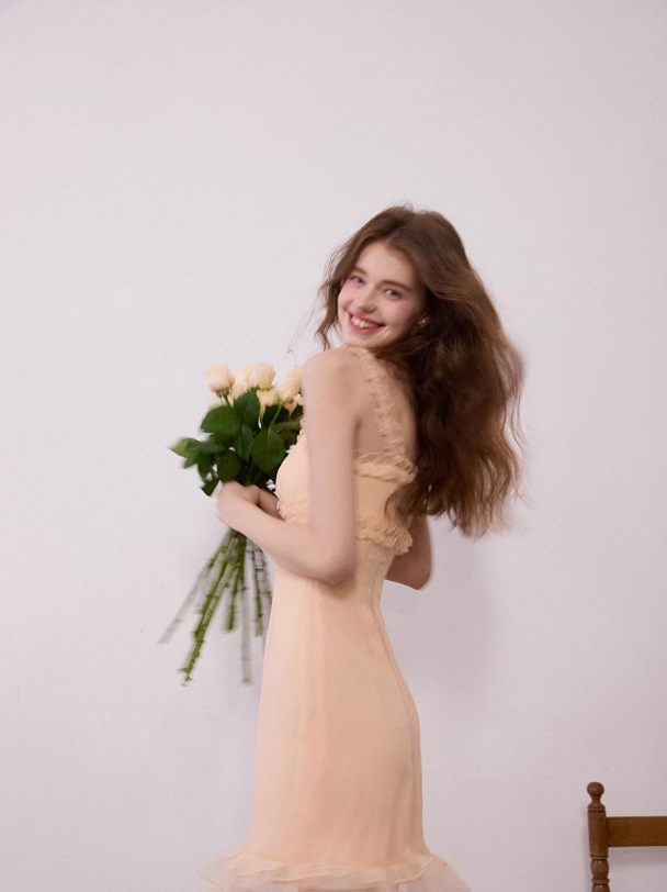 French dress holiday style suspender skirt ruffled pink short skirt R2761