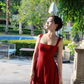 Pure desire sexy suspender dress 2025 new slim retro wine red slim waist a-line long skirt R1541