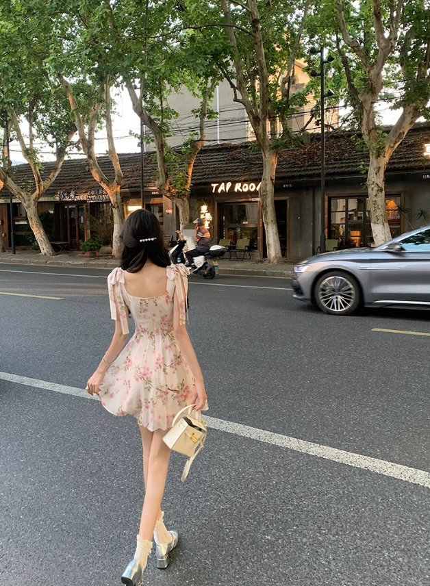 French sweet floral suspender skirt for women summer small fresh waist slimming short skirt R4336