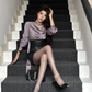 Royal sister style swaying collar long-sleeved dress 2025 workplace fake two-piece short skirt R1042