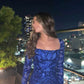 Sheath Blue Sequin Cocktail Dresses,Sexy Long Sleeve Women Short Party Dress    S2235
