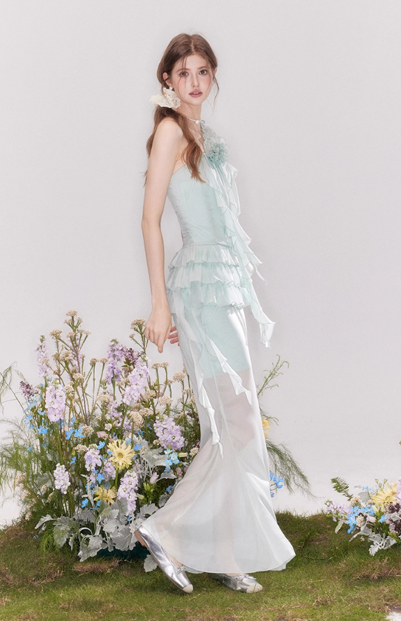 French holiday romantic ruffled cake skirt fishtail skirt suit R4545