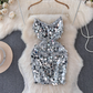 Light luxury heavy sequins celebrity niche banquet dress skirt sexy backless suspender dress R0320