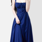 2025 Summer New Blue Slit Sexy Waist Temperament Suspender Dress R0901