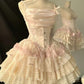 Apricot strapless herringbone waist cake tutu skirt homecoming dress R2936