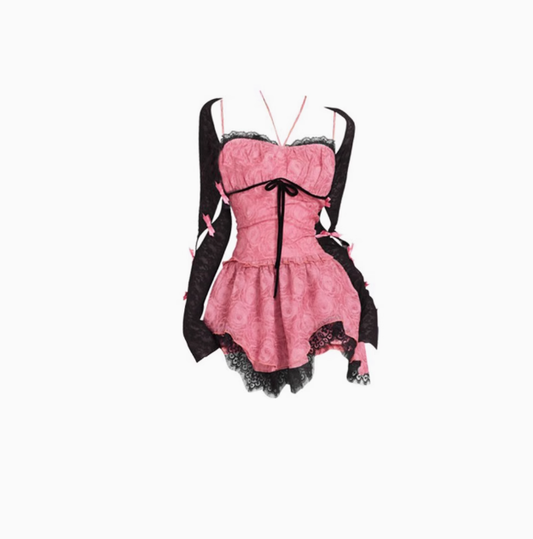 Sweet and spicy lace rose suspender dress 2025 large size pure desire cardigan suit R1315