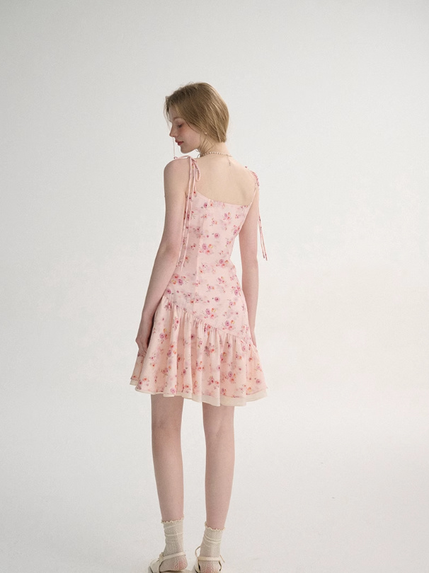 French style skirt short suspender skirt floral dress small flower skirt R2753