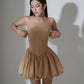 Khaki tube top A-line slim sexy lower body puffy skirt homecoming dress R2422