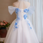 Fresh White A-Line Off-the-shoulder Blue-Applique Corset Mini Evening Dress Homecoming Dress RS581