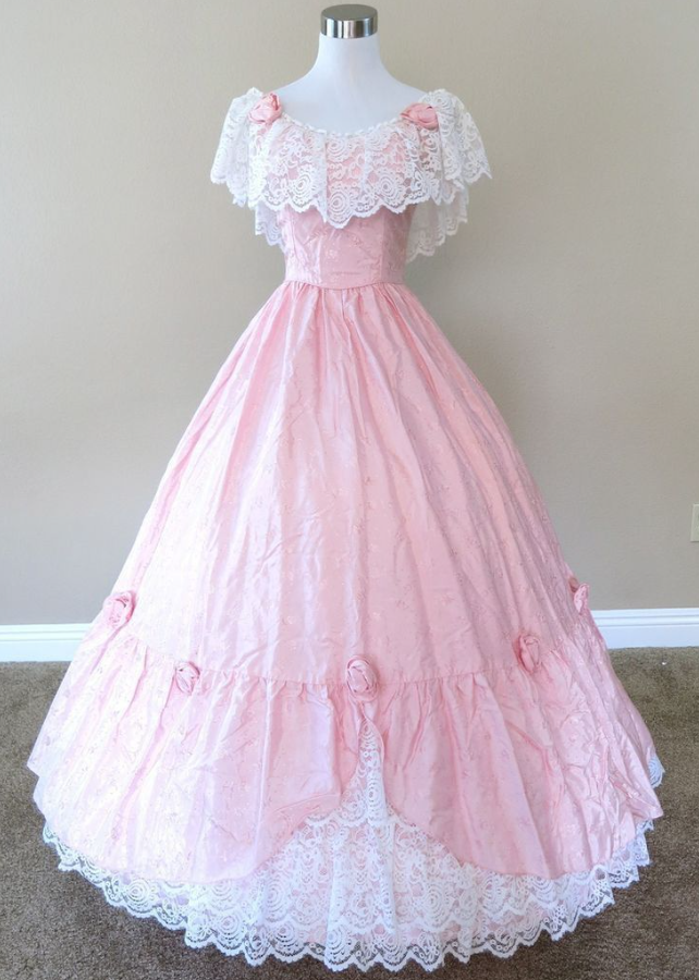 Tiered Lace Trim Corset Prom Gown , Pink Women's Maxi Princess Birthday Dress Quinceanera Dress RS2423