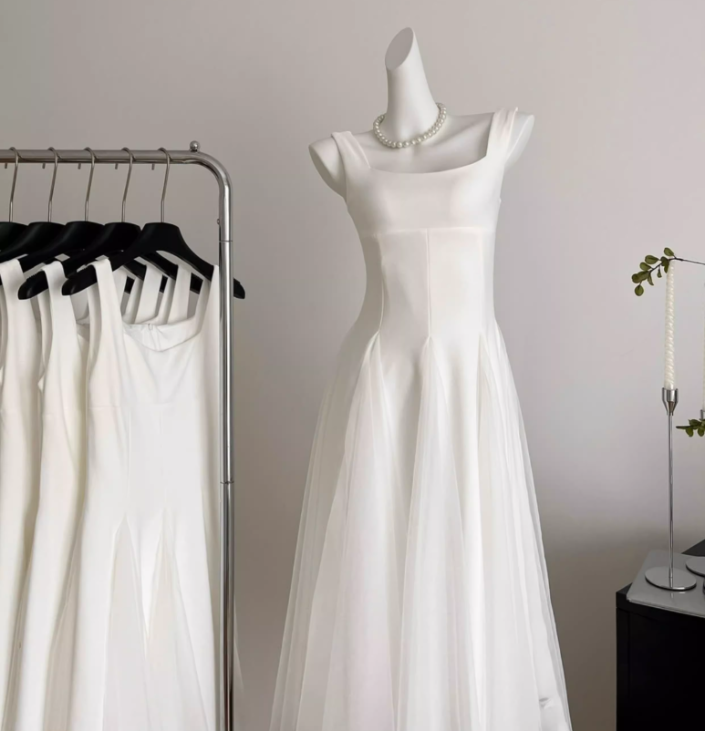 White suspender dress new style mesh fluffy fairy high-end long skirt R1980