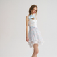 French blue skirt sweet floral suspender skirt holiday style ear-shaped short dress for women R3522