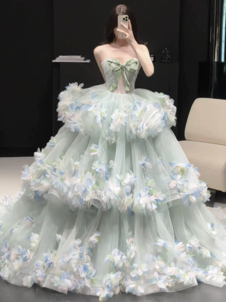 Pretty Mint Green Quinceanera Dress ,Ball Gown Strapless Applique Elegant Birthday Dress RS917