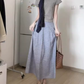 Relaxed wear suit casual gray short-sleeved T-shirt A-line skirt 2025 R0829