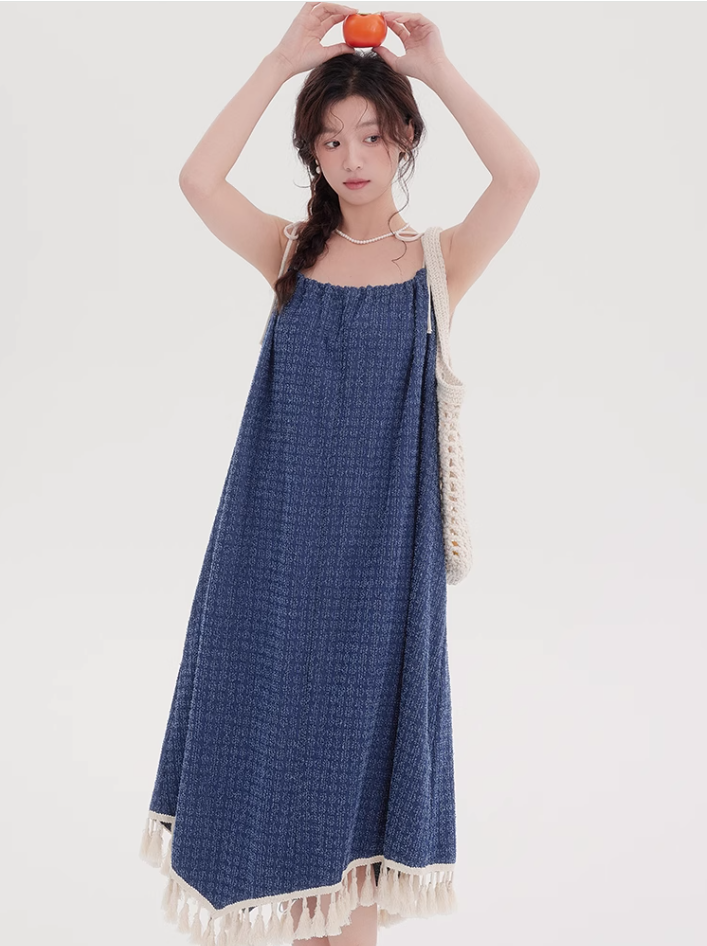 Denim suspender dress with cardigan two-piece suit new style beautiful western-style suit R2358