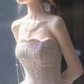 French Chic Champagne Prom Dress ,Mermaid Strapless Beaded Dreamy Evening Dress RS918