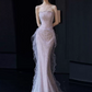 French Chic Champagne Prom Dress ,Mermaid Strapless Beaded Dreamy Evening Dress RS918