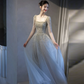 Glitter Sliver Prom Dress ,A-Line Square Tulle Corset Dreamy Evening Dress RS919