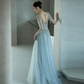 Glitter Sliver Prom Dress ,A-Line Square Tulle Corset Dreamy Evening Dress RS919