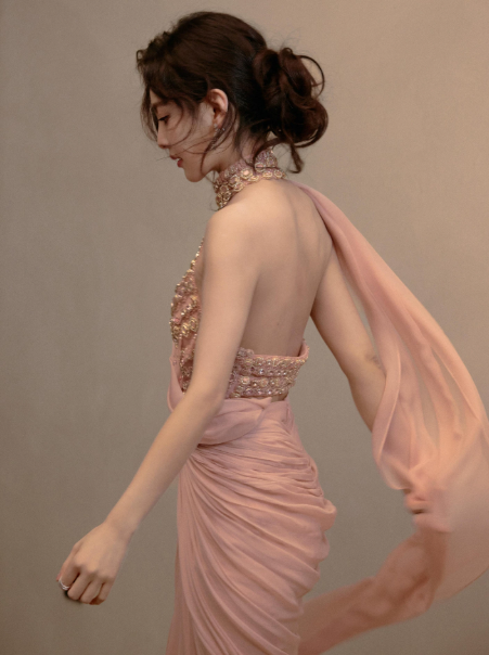 Sweet Pink Sequins Prom Dress ,Sheath High Collar Bodycon Maxi Evening Dress RS921