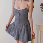 French retro sweet girl casual black and white plaid waist suspender skirt R2821