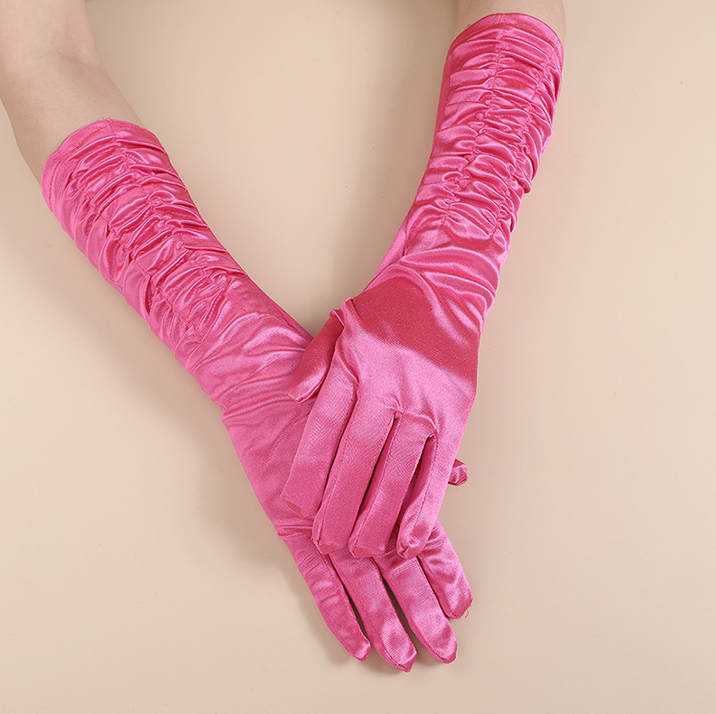Sunscreen long satin pleated bridal gloves satin fingerless gloves wedding wedding stage     S6263