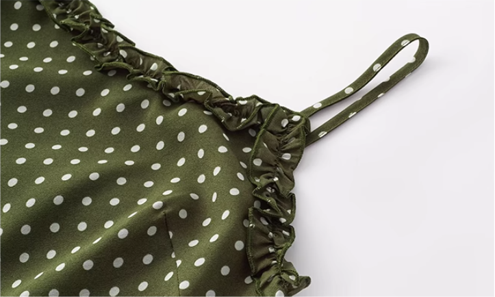 French green polka dot suspender dress 2025 new short skirt R2584