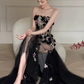 Elegant Black Prom Dress ,Mermaid Strapless Applique Bodycon Maxi Evening Dress RS922