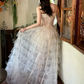 Elegant White A-Line Spaghetti Straps Fish Scale Shaped Tulle Corset Maxi Wedding Dress RS923