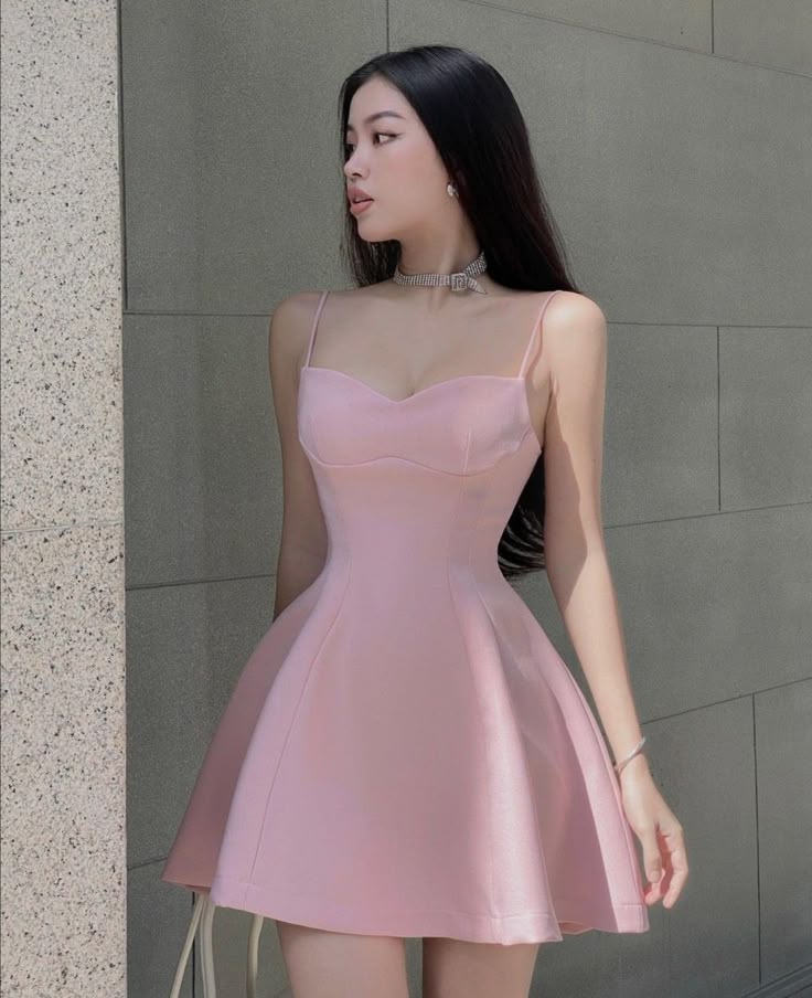 Light pink suspender waist elegant princess skirt homecoming dress R3244