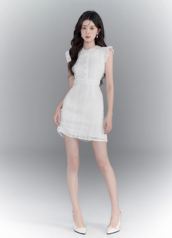 French dress new summer style waist slimming temperament high-end white short skirt R4505